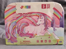 NEW 15 Piece Unicorn Tin Teapot Toy Set In Box Sealed Kids 3 years old JOYIN
