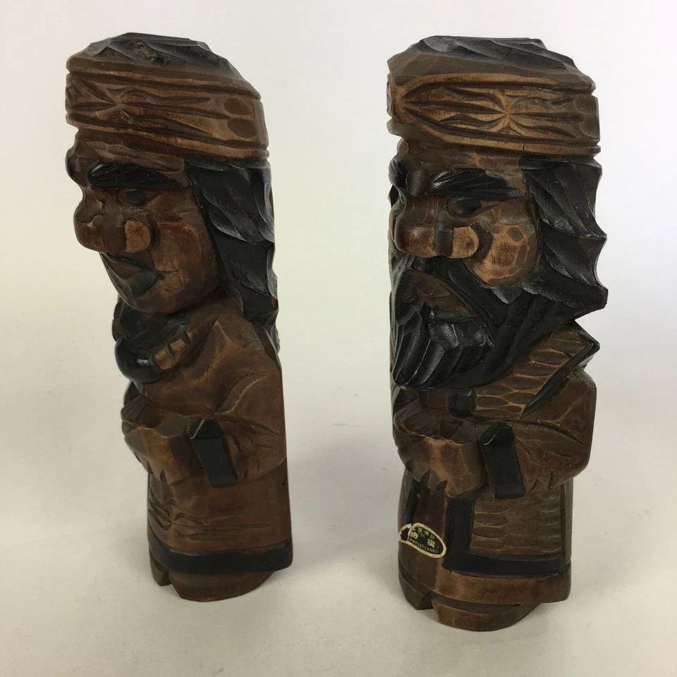 Juego de 2 piezas de estatua japonesa de madera Hokkaido Ainu Nipopo de colección Okimono marrón AB90 Foto 2 de 4