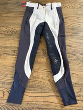 HORZE Kiana Women's & Junior Full Seat Breeches Blue/White US Size 26 NEW