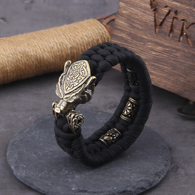 #ad #ad Viking Wolf Bracelet for Men Handmade Cord Bead Punk Biker Jewelry $36.34