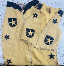 John R. Craighead Co Leather Western Vest Chaps Set Fringe Cowboy USA L KIDS