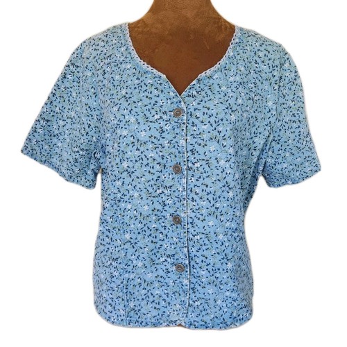 Requirements Vintage Top Denim Blumen Button Down 90er blau kurzarm Gr. M