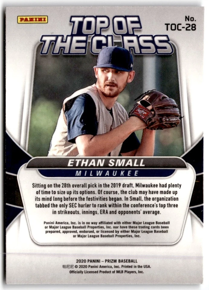 Ethan Small 2020 Panini Prizm Top of The Class #TOC-28 Milwaukee Brewers - Image 2 of 2