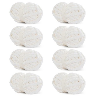 HOMBYS White Chunky Chenille Yarn for Crocheting, Bulky Thick Fluffy Yarn for