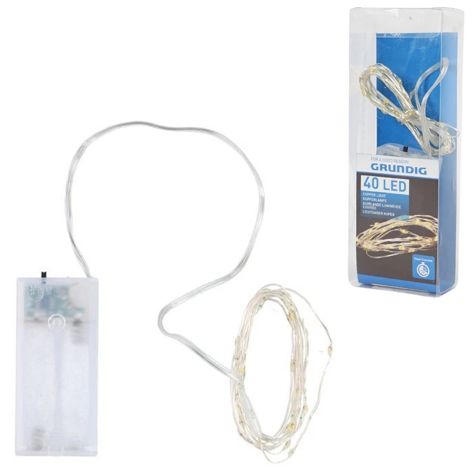 LED Lichterkette Grundig 40 LEDs Drahtlichterkette mit Batterie und Timer (D60) - Bild 3 von 3