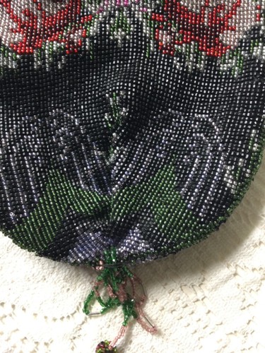 Handtasche Vintage/Antik schwarz Glasperlen mit Rosen - Bild 3 von 3