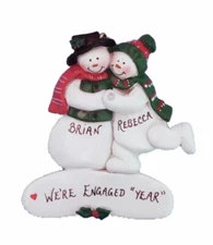 Personalized Engaged / Engagement Snowmen Couple Christmas Ornament