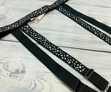 VICTORIAS SECRET BLACK SATIN SHINE STRAP RHINESTONE GARTER BELT M/L