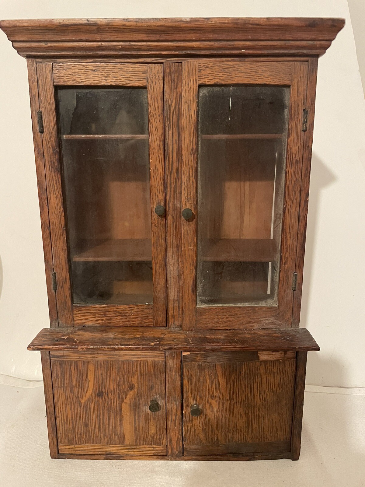 Salesman Sample Antique Oak Hutch Dining Kitchen Cupboard Cabinet Doll Furniture