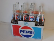 Vintage Pepsi Cola 7 Pack of empty 16oz Swirl Bottles In Original/Used Condition