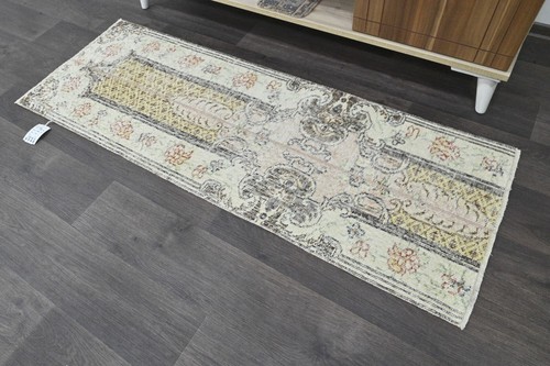 Vintage Turkish Runner Rug 2x5ft BEIGE Handmade Anatolian Oushak Hallway Wool