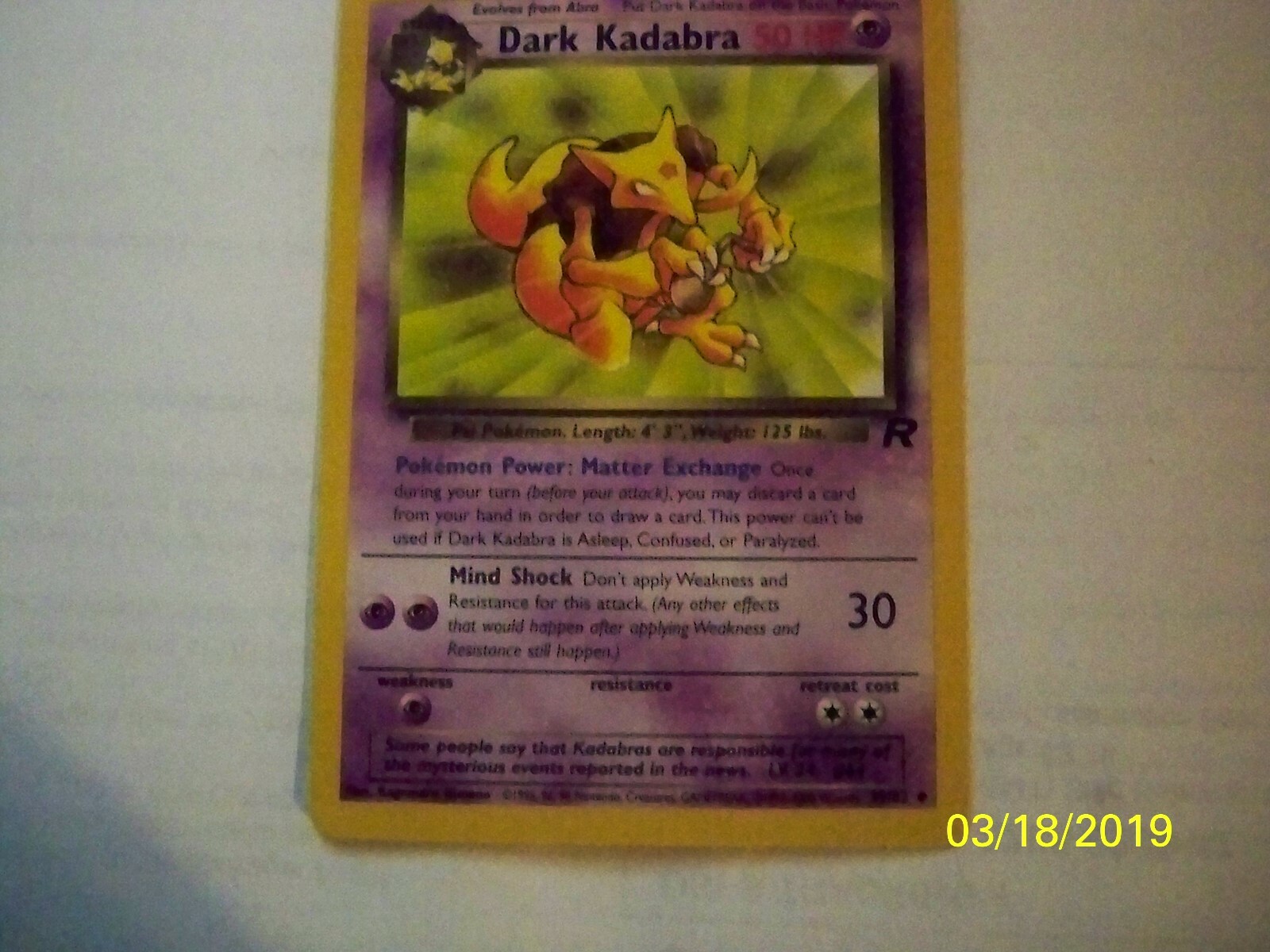 Dark Kadabra 39/82  Team Rocket Pokemon Card NM
