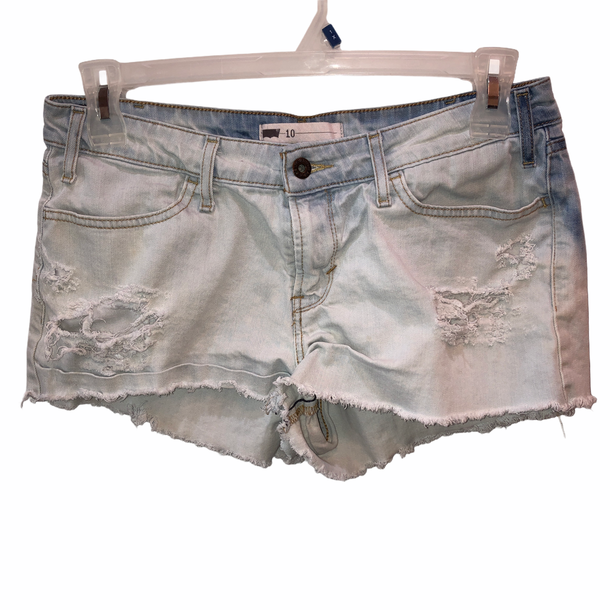 Levis Size 10 Light Wash Blue Distressed Destroyed Cut Off Denim