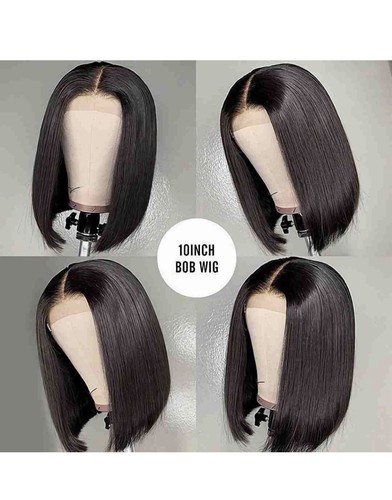Short Bob Human Hair Wigs Brazilian Straight Lace Wig For Women Pre Plucked 10”