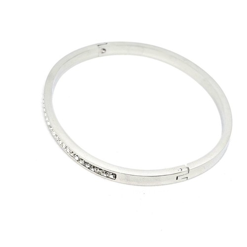 50) Bracciale Rigido Sottile Argentato con Brillantini - Elegante e Lucente - Foto 3 di 24