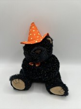 Halloween Black Sparkly Witch Teddy Bear Plush Stuffed Animal Orange Wizard Hat