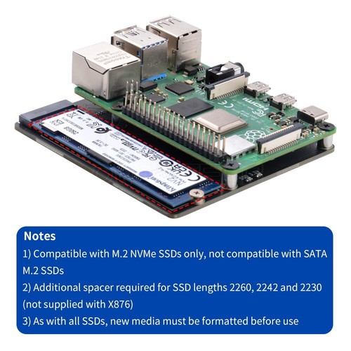 Raspberry Pi X876 NVMe M.2 SATA SSD NAS Expansion Board Support Key-M 2280 SSD - 第 6/7 張圖片