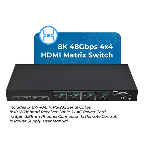 OREI 8K 4x4 HDMI Matrix Switcher w/Audio Extractor, 4K@120Hz, HDCP 2.3, Remote - Picture 2 of 10
