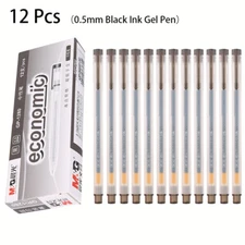 M&G 12 Pcs 0.5mm Black Ink Gel Pen Frosted Transparent Pen Holder Stationery