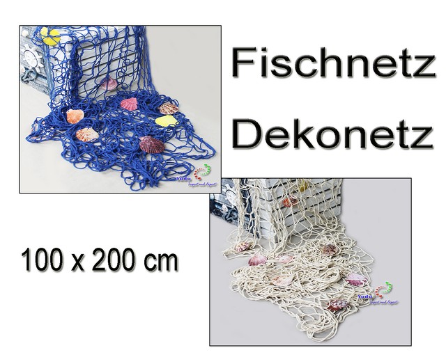Dekonetz Fischernetz mit Muscheln Maritim Design dicke Baumwolle