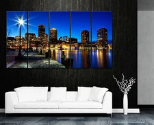BOSTON NIGHT 5 piece mounted fiberboard picture/canvas art/better than stretched