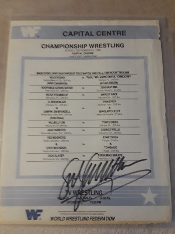 🔥SGT. Slaughter WWF 1986 9/21/86 Signed Autograph Offical Line Up Card VERYRARE