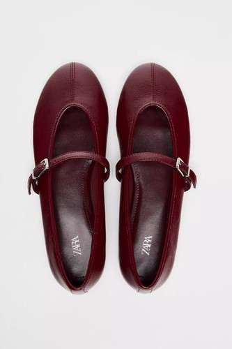 Zapatos para mujer ZARA zapatos planos de charol rojo zapatos de ballet informales zapatos poco profundos - Imagen 5 de 9