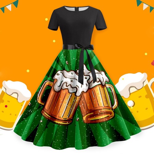 Damen Sommerkleid, lässig, Rundhalsausschnitt, kurzärmelig, abnehmbarer Gürtel, - Bild 12 von 33