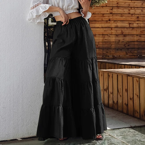 Pantalones largos informales de pierna ancha para mujer Pantalones culottes lisos sueltos - Imagen 9 de 30