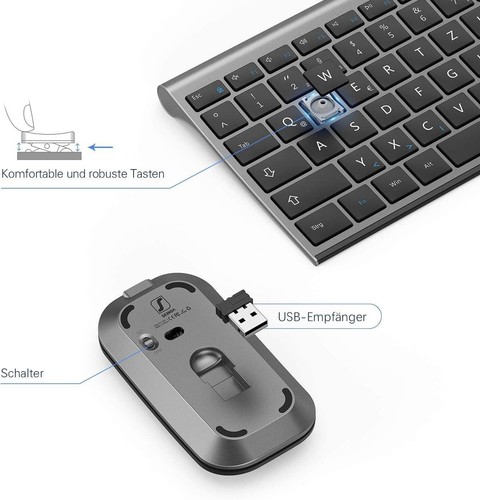 seenda Tastatur Maus Set Kabellos, Wiederaufladbare Kleine Funktastatur mit M... - Bild 5 von 8