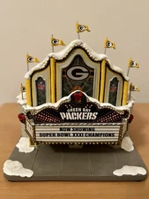 Hawthorne Village Green Bay Packers Theater A1311 Christmas House W/ Flags!