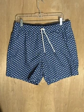 monoprix pull on swim trunk shorts mens size L elastic waist drawstring blue