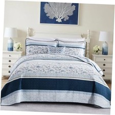 Blue King Size Quilt, 100 Cotton Lightweight Breathable King 98"x106" Navy