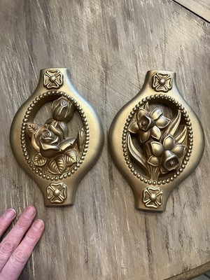 Vintage Gold Botanical Medallion Wall Decor French Country Shabby Chic Chalkware
