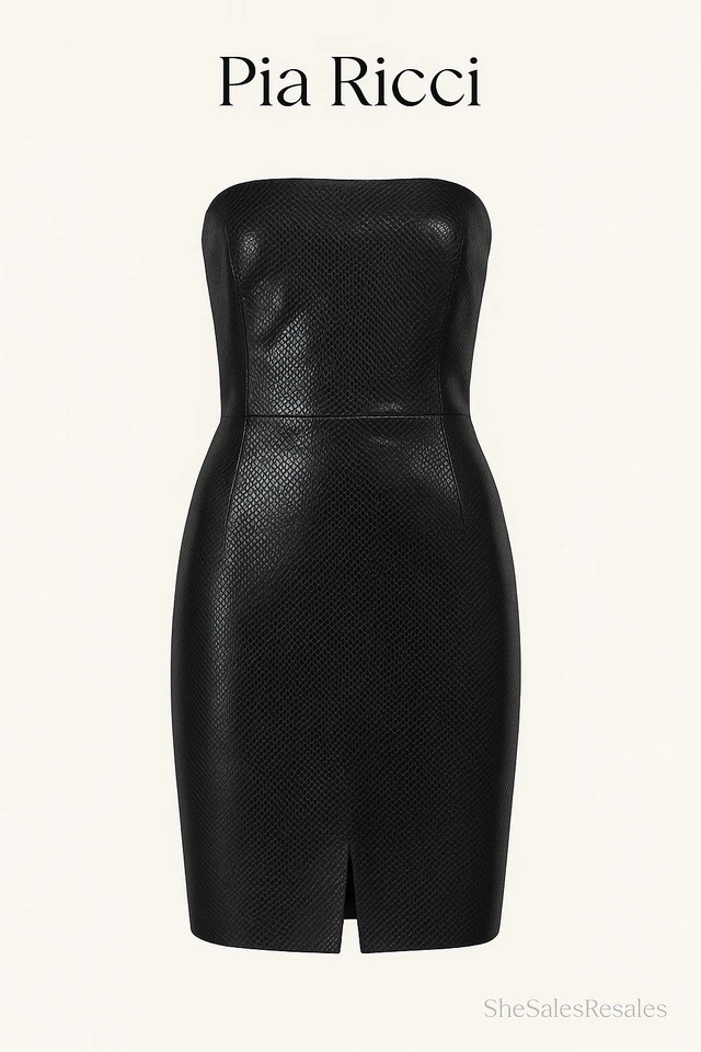 Vestido Vaina Pia Ricci Cuero Genuino Serpiente Repujado Sin Tirantes Negro Forrado Talla 6 Foto 3 de 4