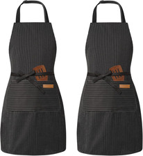 2 Pack Adjustable Bib Apron with 2 Pockets Chef Cooking Kitchen Restaurant Apron