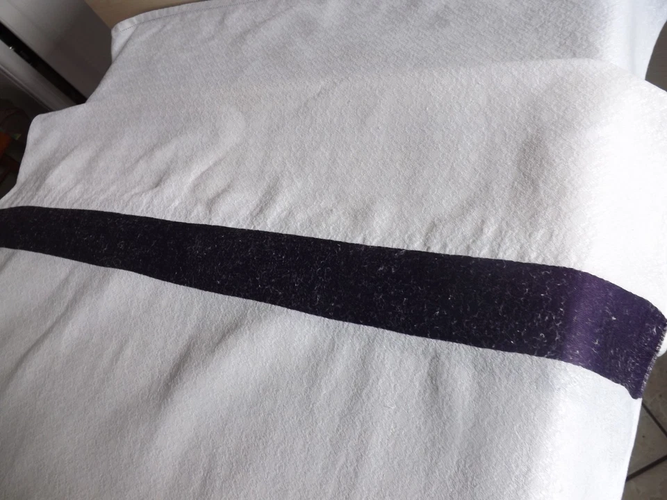 RARE, nappe (3.15 m) + 12 serviettes en lin, liteaux bleues foncé, fin 19éme - Photo 3/4