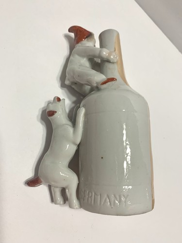 Scarce Vintage Schafer and Vater Germany Clown and Dog Porcelain Flask 5" - Picture 7 of 11