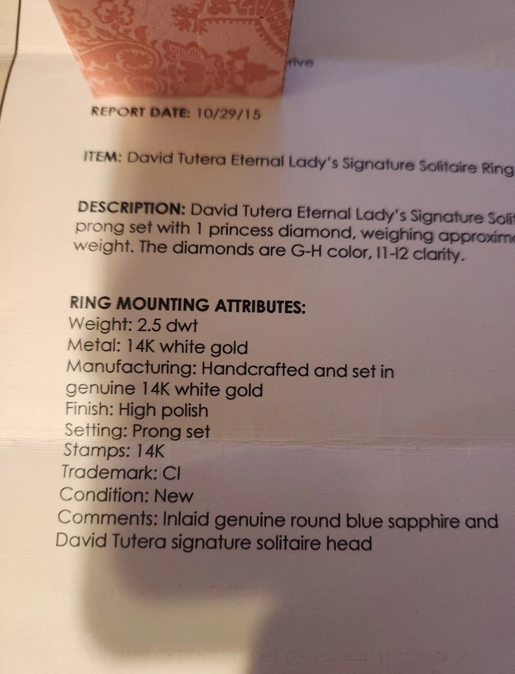 Anillo solitario David Tutera firma eterna dama oro diamante 1/2 quilate Foto 3 de 4