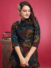 Indian Tunic Cotton Flex Cord Set Kurti Pakistani Women Designer Kurta Pant Set