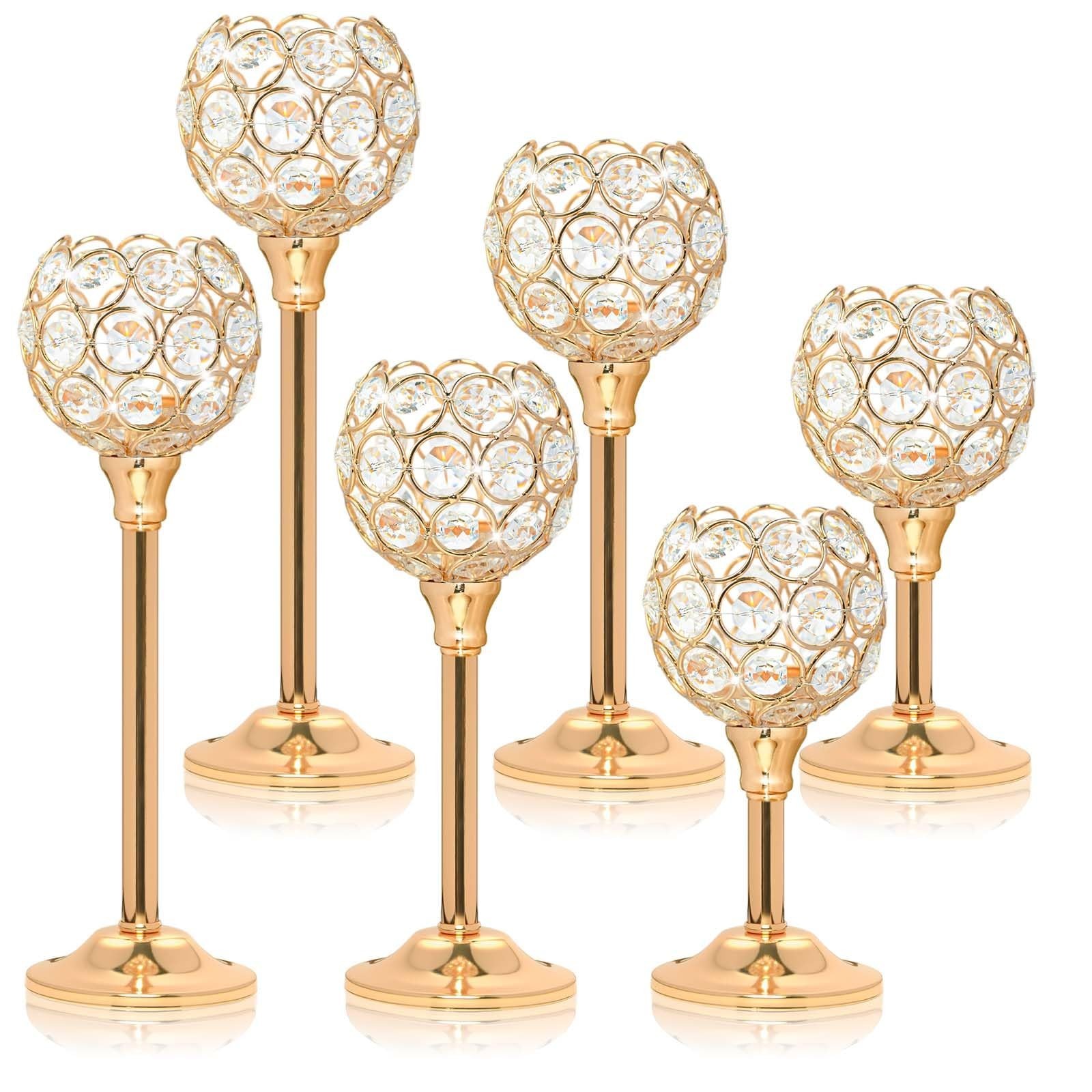 Elegant Crystal Candle Set of 6- Gold Tealight Holders, Votive Candelabras & ...