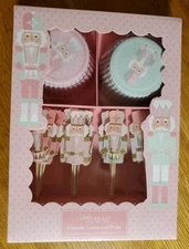Lady Jayne Pink Cupcake Liners & Picks Christmas Nutcrackers 24 of Each