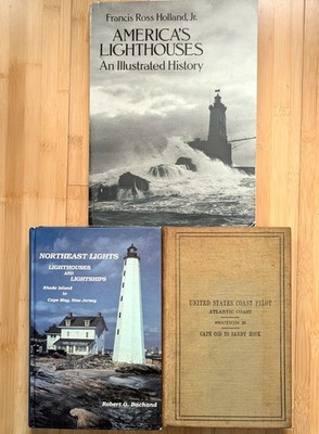 America's Lighthouses, Northeast Lights & U.S. Coast Pilot maps, 3 book lot