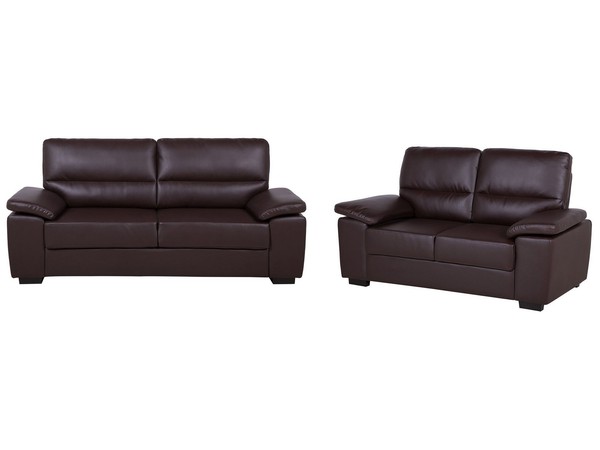 Sofa Set Kunstleder Dunkles Braun 2-Sitzer 3-Sitzer Mit Breiten Armlehnen Vogar-image