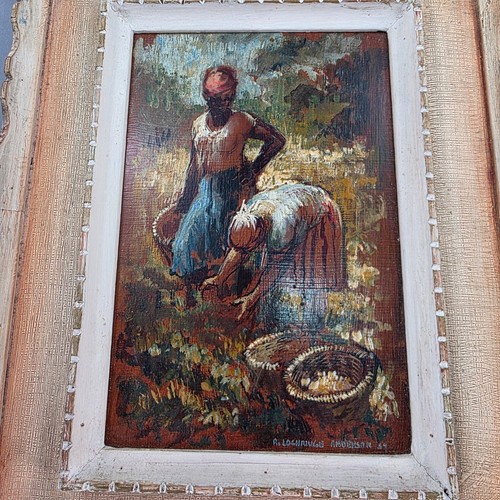 Vintage Framed Oil Painting Women Picking Fruit Signed A. Lochridge Anderson - Picture 4 of 11