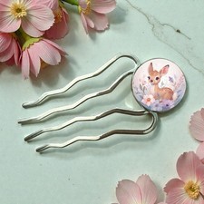 Haarnadel Haarforke Haarschmuck Silber Geschenk Kinder Mädchen Lila Rosa Reh