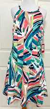 NWT Vince Camuto size 14 green pink white sleeveless fit and flare dress $118
