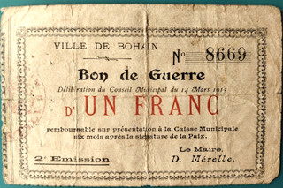 NECESSITE 1 Franc BOHAIN ( 14/3/1915 ) 2eme Emission ( AISNE) P 02/255