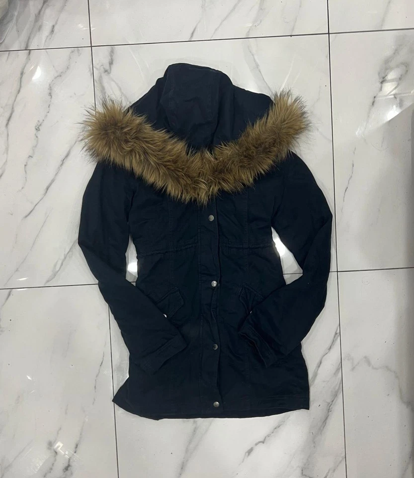 Hollister 2000s Fur Hooded Jacket Women's Size Small Blue - Image 2 of 3