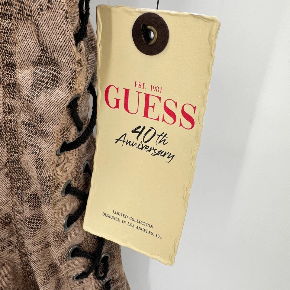 Vestido ajustado GUESS para mujer XS marrón estampado de serpiente Rio edición 40 aniversario NUEVO Foto 4 de 4